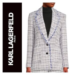 NEW Karl Lagerfeld Paris Women's Tweed Fringed Blazer